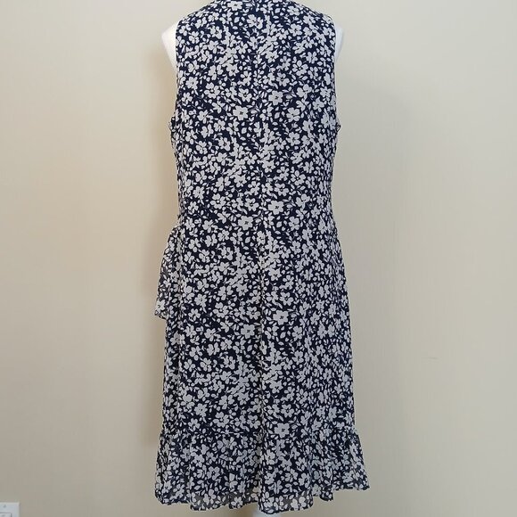Lauren Ralph Lauren Ruffle Tiered Hem Blue & Light Gray Floral Midi Dress Sz 12 - Picture 2 of 9